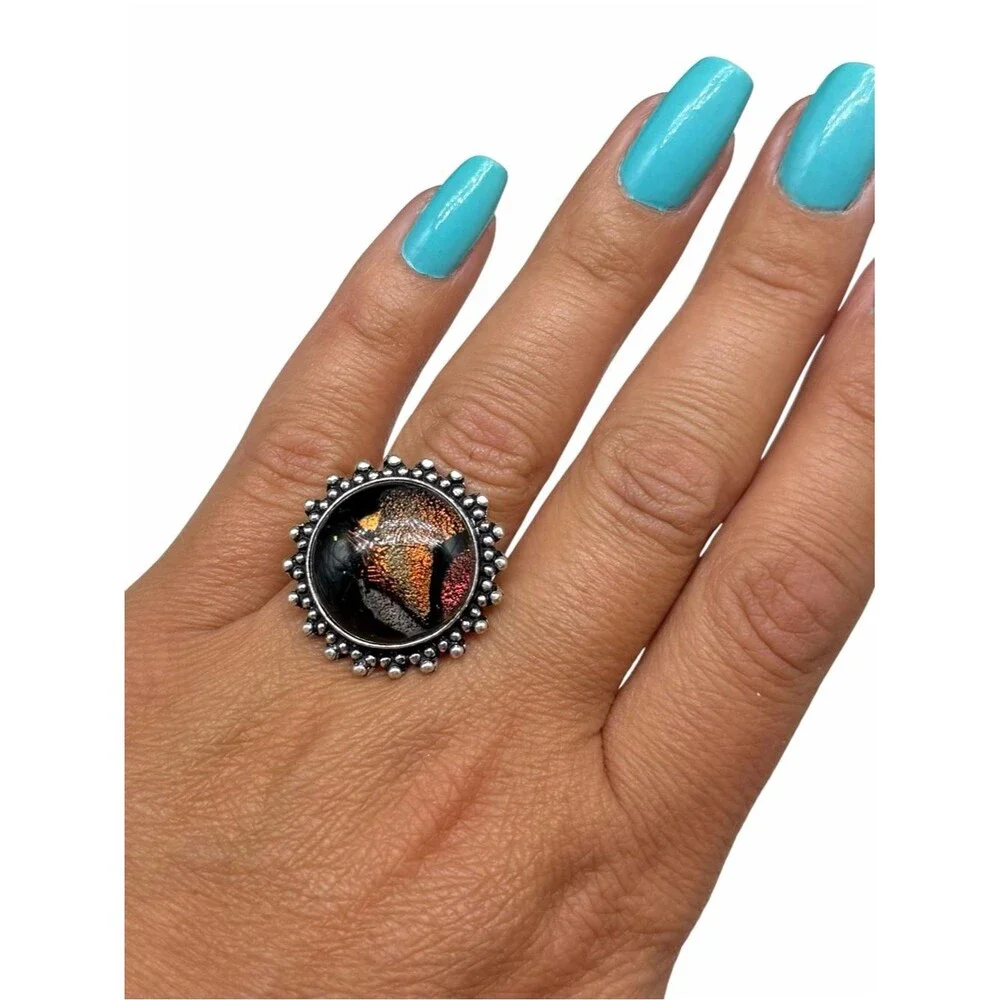Dichroic Glass Ring Size 9 925 Sterling Silver Overlay